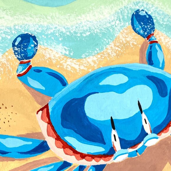 Illustrated Crab Original Gouache Painting 11x14in Mat Frame Ready Art - Picture 5 of 9